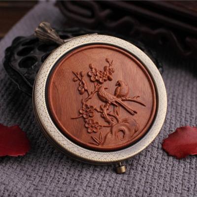 Circular Magpie Rosewood Traditional Hand Mirror Mother-of-Pearl Mini Portable