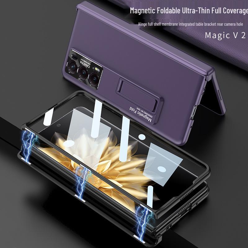 Magnetic Hinge Ultra-Thin Frosted Hard Shell Case for Honor Magic V2 - Stylish with Huawei V2 Bracket