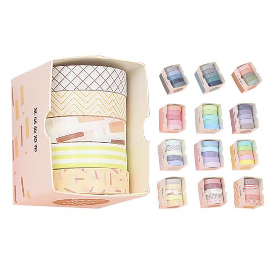 5 Rolls/Set Tape Stylish Bright-colored Washi Exquisite Wide Application Scrapbooking Tape for Handicraft