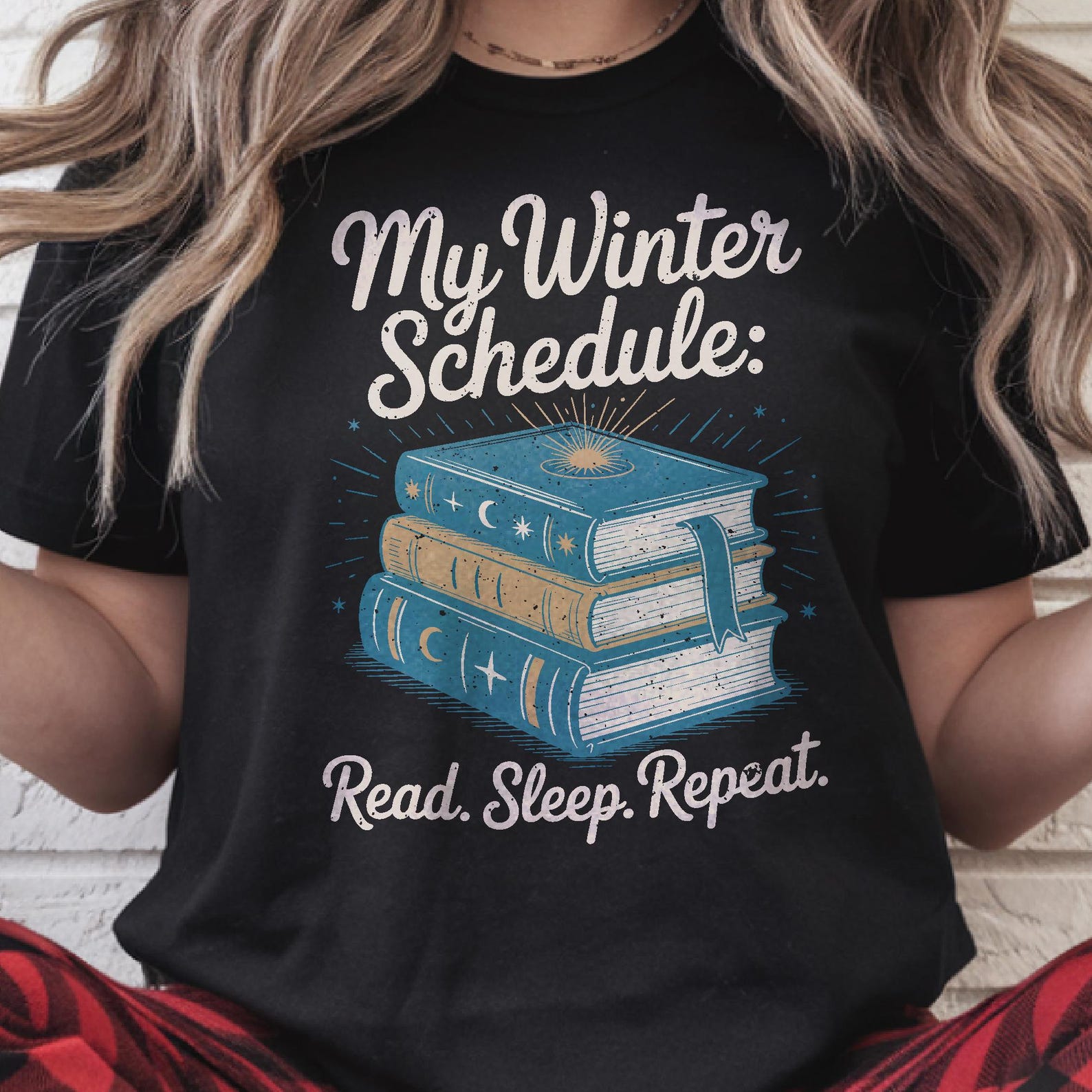 My Winter Schedule Read Sleep Repeat T-Shirt Book Lover Cozycore Celestial Reading Tee Dark Academia Bookworm Gift L
