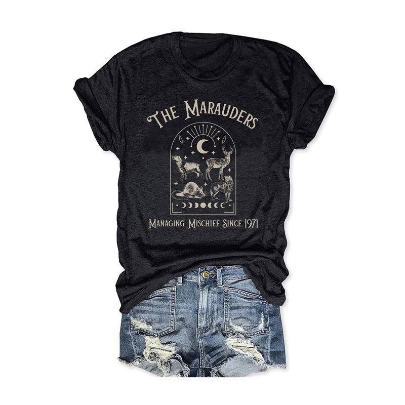 

European and American Summer Women s Printed Round Neck Short-Sleeve Casual T-Shirt XL