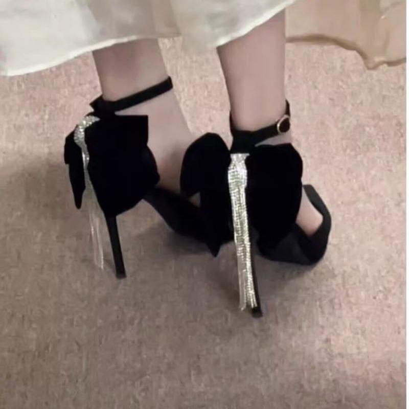 Fashion Women's Slim Heel Shoes Autumn New Pointy Shallow Mouth After The Suede Butterfly Knot Anti-slip Wear-resistant High Heels