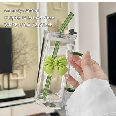 Matcha-Glas mit Schmetterlingsdekor Vielseitig Hochtemperaturbeständig Mit Deckel Griff Strohhalm Tasse für Kaffee Saft Milch