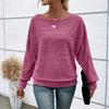 Women's Fashionable Solid Color Round Neck Long Sleeved Casual Pullover T-shirt Top