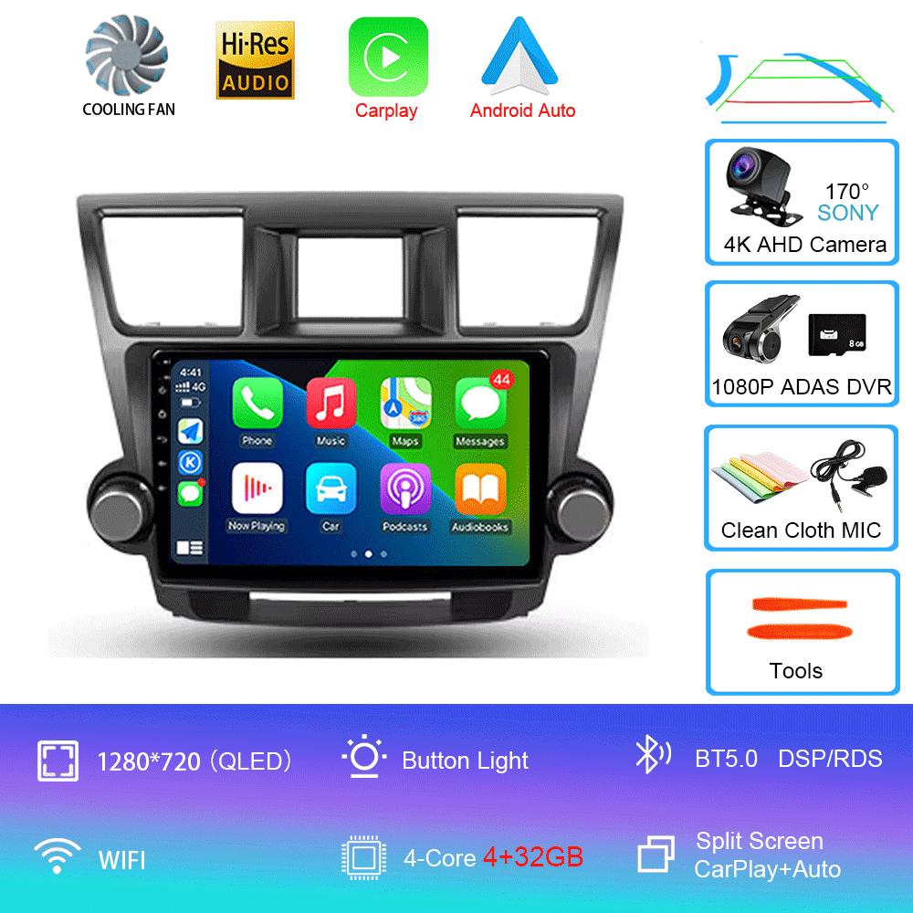 Car Radio Android 14 Carplay Auto For Toyota Highlander 2 XU40 2007-2013 Multimedia Video Player Navigation GPS Stereo 2din DSP