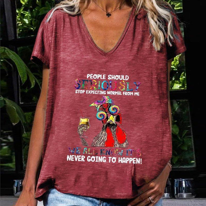 Damen T-Shirt mit Print, Künstlerisches Kurzarm-V-Ausschnitt Sommeroberteil, Stilvoll und Trendig