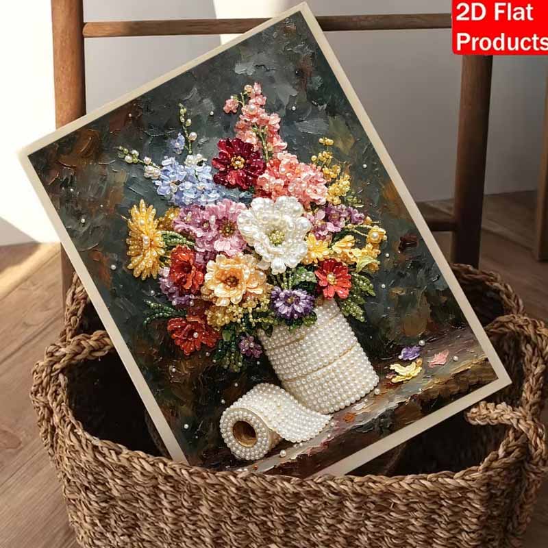 DIY Pearl and Diamond Painting Kit for Adults and Beginners. Sparkling Flower Bouquet Craft Art. Home Wall Decor and Handmade Gifts