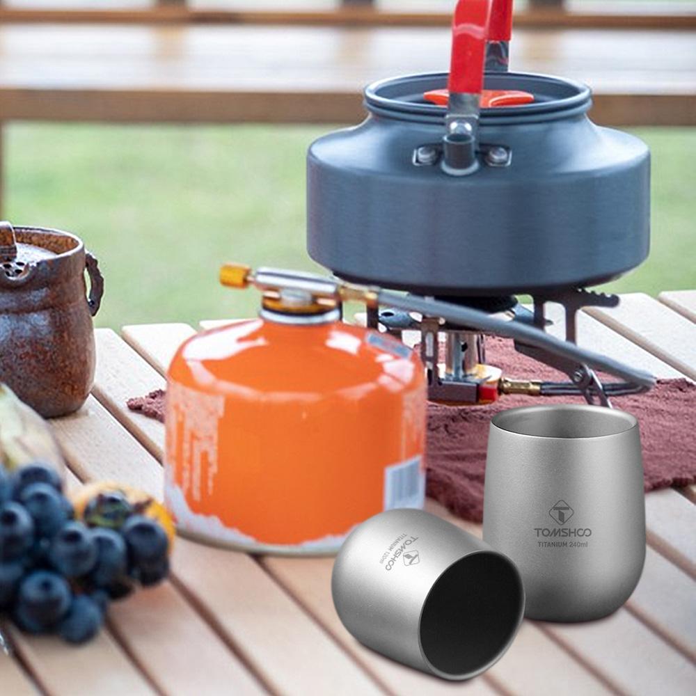 TOMSHOO Μονωμένο κύπελλο ποτού διπλού τοίχου Camping Titanium Water Cup για Κάμπινγκ Πεζοπορία