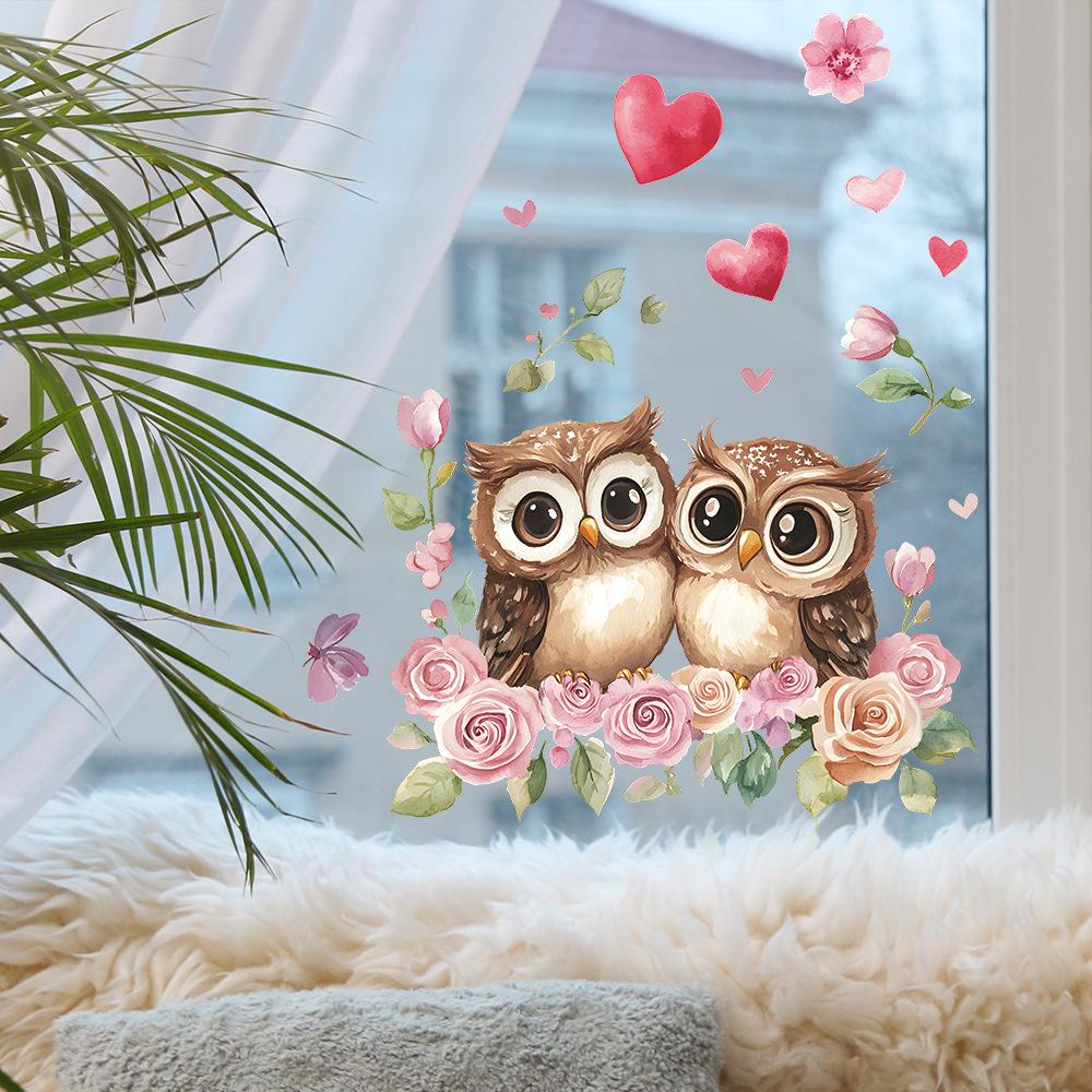 Valentine's Day Cat-headed Eagle Couple Love Balcony Glass Window Home Background Beautification Window Stickers