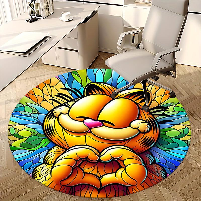 1pc Garfield Stained Glass Design Round Carpet - Office Chair Mat, Non-Slip Rug for Home Decor, Living Room, Bedroom, Game Room, Anime Gift, Seasonal