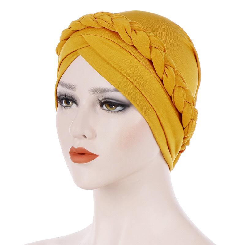 Muslim New Style Solid Color Braided Headscarf Hat, Milk Silk Indian Headscarf