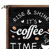 Wooden Coffee Bean Decor Bar Sign with Iron Stand, Vintage Black & White Cafe Desktop Display Stand Wall Art, Rustic Tabletop or Hanging Frame