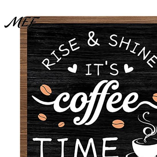 Wooden Coffee Bean Decor Bar Sign with Iron Stand, Vintage Black & White Cafe Desktop Display Stand Wall Art, Rustic Tabletop or Hanging Frame
