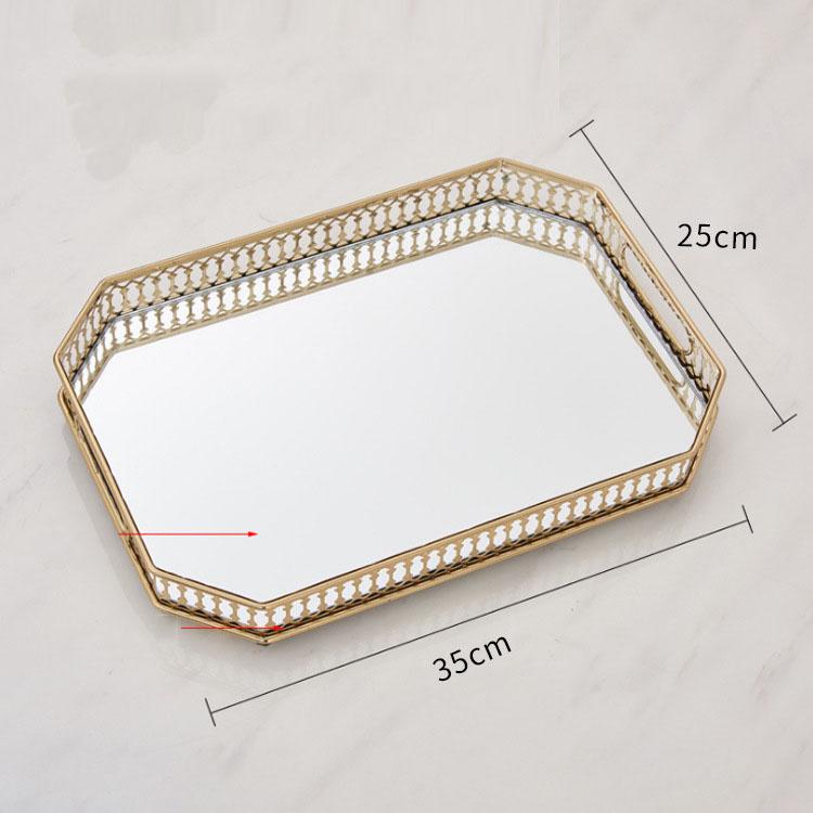 Gold Trays Decorative Vintage Mirror Glass Storage Tray Rectangle/round Fruit Plate Desktop Small Items Jewelry Display Plate