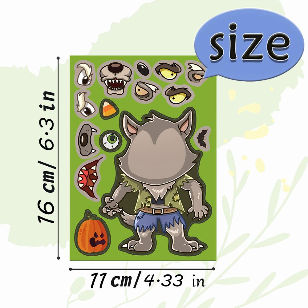 8 Blatt Halloween Kinder DIY Puzzle Aufkleber Spiele Einhorn Gesicht Machen Lustig Zusammenbauen Puzzles Aufkleber Kinder Lernspielzeug