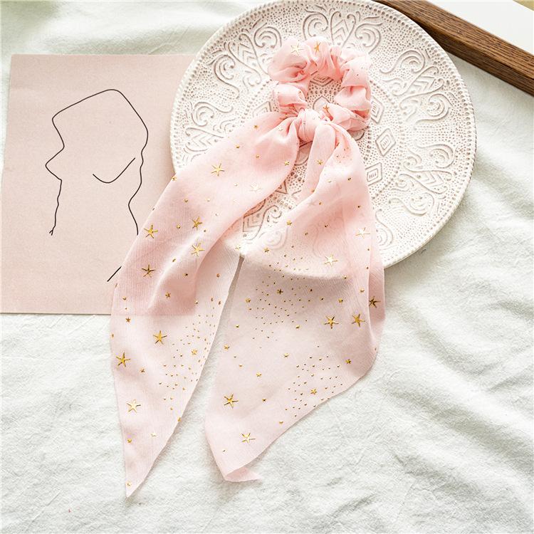Fashion Print Bow Scrunchies Chiffon Elastic Hair Woman Bands Star Silk Hair Ties Ponytail Bow Design All-match Hair Accessories