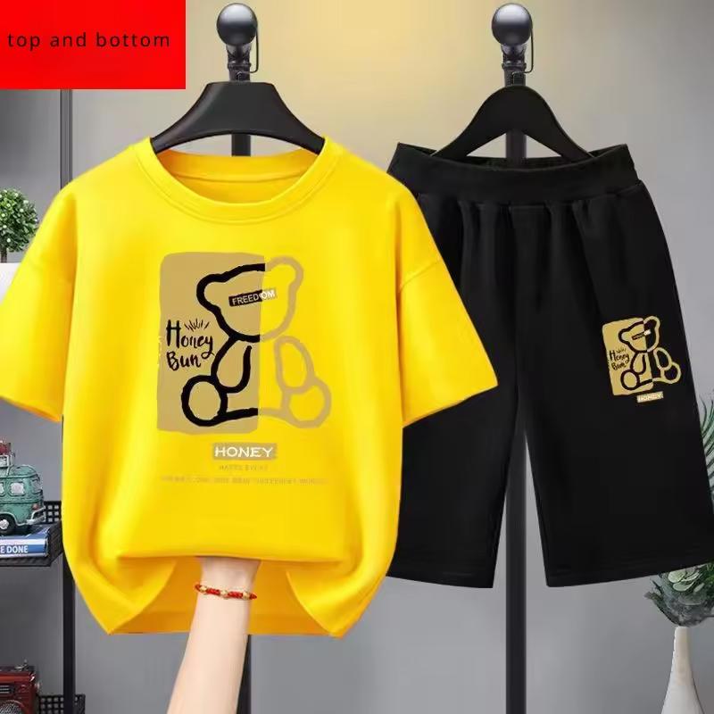 Sommar Baby Pojke Klädset Barn Flickor Tecknad Björn Tryckta T-shirts och Shorts 2-delars Kostym Barn Vardaglig Topp Underdel Träningskläder