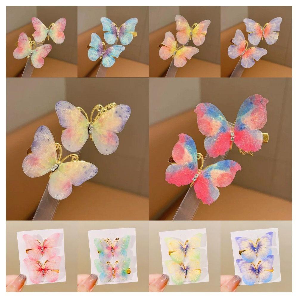 2pcs Rhinestone Hair Clip Set Colorful Butterfly Kids Bangs Clip Kids Barrettes  Birthday Gift