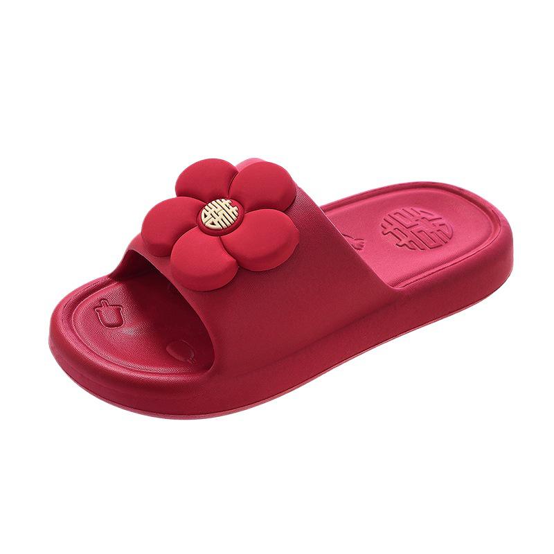 Festive Wine Red Bride Slippers: Luxurious, Comfy Summer Footwear
