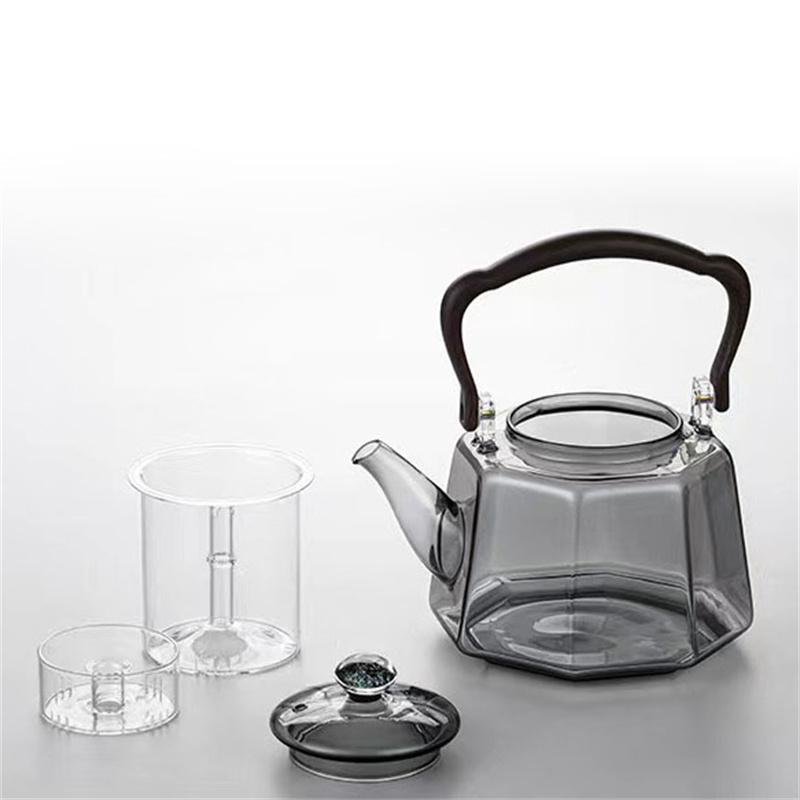 1200ml Octahedral Steaming Boiling Dual-use Glass Teapots With Tea Strainer Infuser Lifting Beam Tea Pot Kungfu Tea Set Teaware