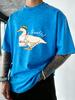 The Big Goose Who Loves Drawing Print Washed T Shirts Men Summer Cool TShirt Loose Vintage Tops Casual Cotton Short Sleeve