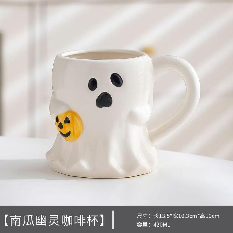 Halloween Mugs, Ceramic Cup, 3D Hand Painted Design, Large Capacity, Personality, Cartoon, Skull, Fashion Drinkware