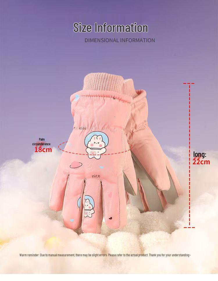 Kids' Cute Waterproof Winter Ski Gloves with Thick Velvet Lining, Warm for Boys & Girls