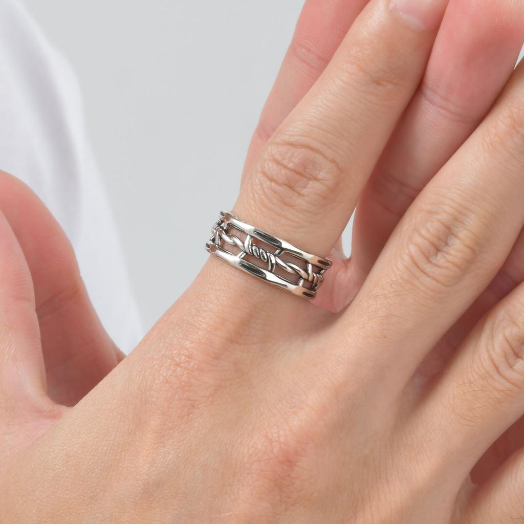 Punk Open Ring for Men Boys,Hollow Twisted Links Metal Rings,Stylish Jewelry Gifts