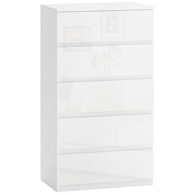 Kommode mit 5 Schubladen Anti-Kipp-Design Kommode für Wohnzimmer Flur 55x33x100 cm Glänzend Weiß