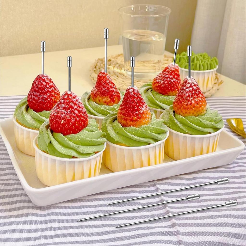 Cocktail Picks for Drinks, Stainless Steel Cocktail Toothpicks, Metal Martini Picks for Olives Appetizers Fruit Toothpicks, 10 PCS