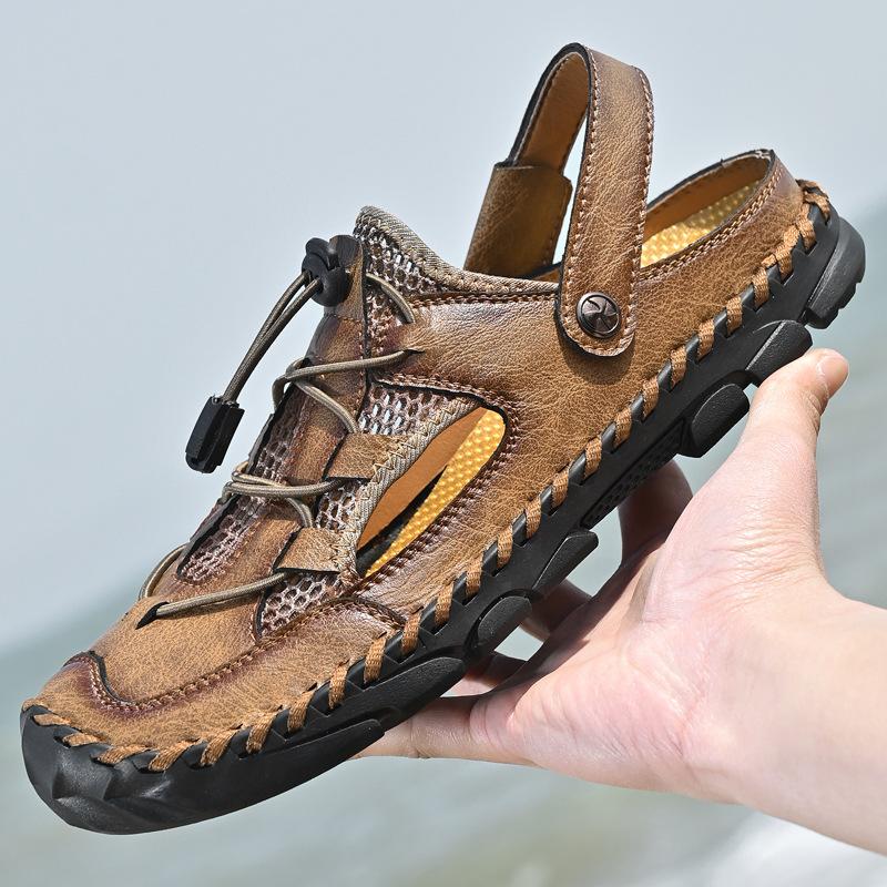

2025 large size summer sandals men s breathable versatile trend outdoor handmade large size beach bag head sandals 48 хакі