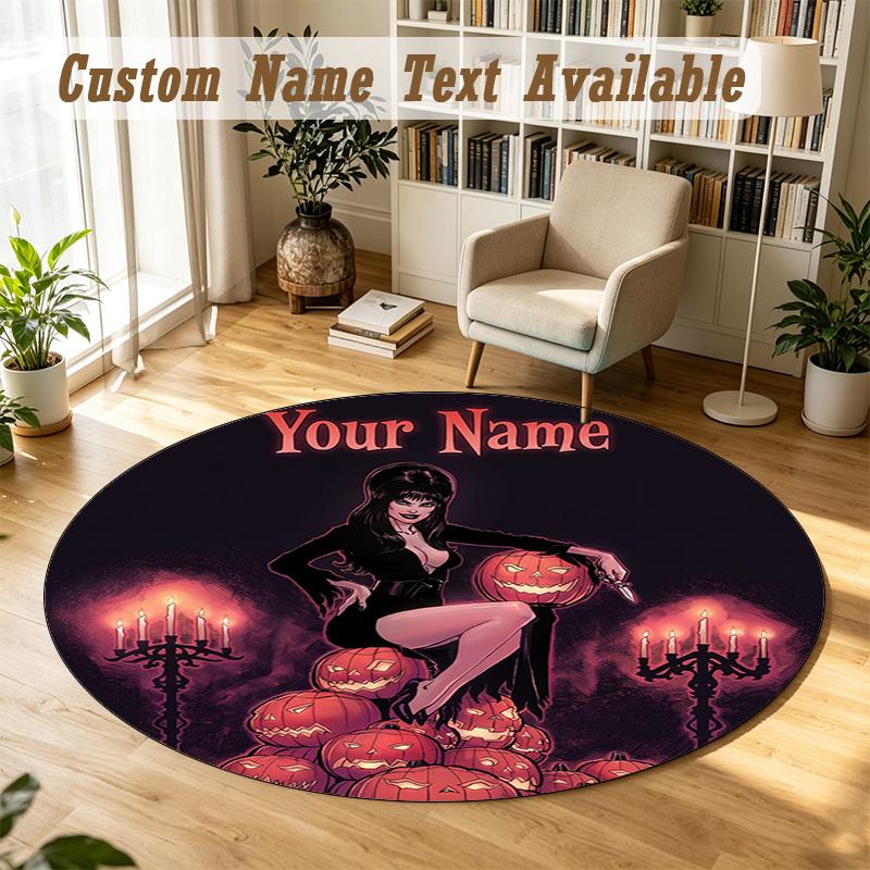 Elvira Mistress of the Dark Personalized Round Rug Support Custom Name, Soft Home Decor Mat