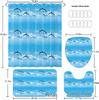 Blue Dolphin Pattern Waterproof Polyester Shower Curtain with 12 Hooks