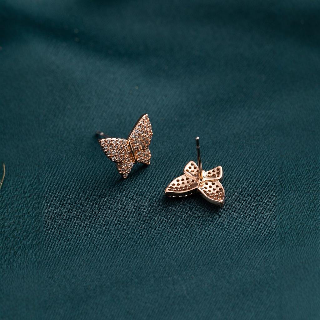 Steel Needle Earrings, Japan and Korea Simple High-quality Zircon Butterfly Stud Earrings, Women's Versatile Models, Factory Spot Batch