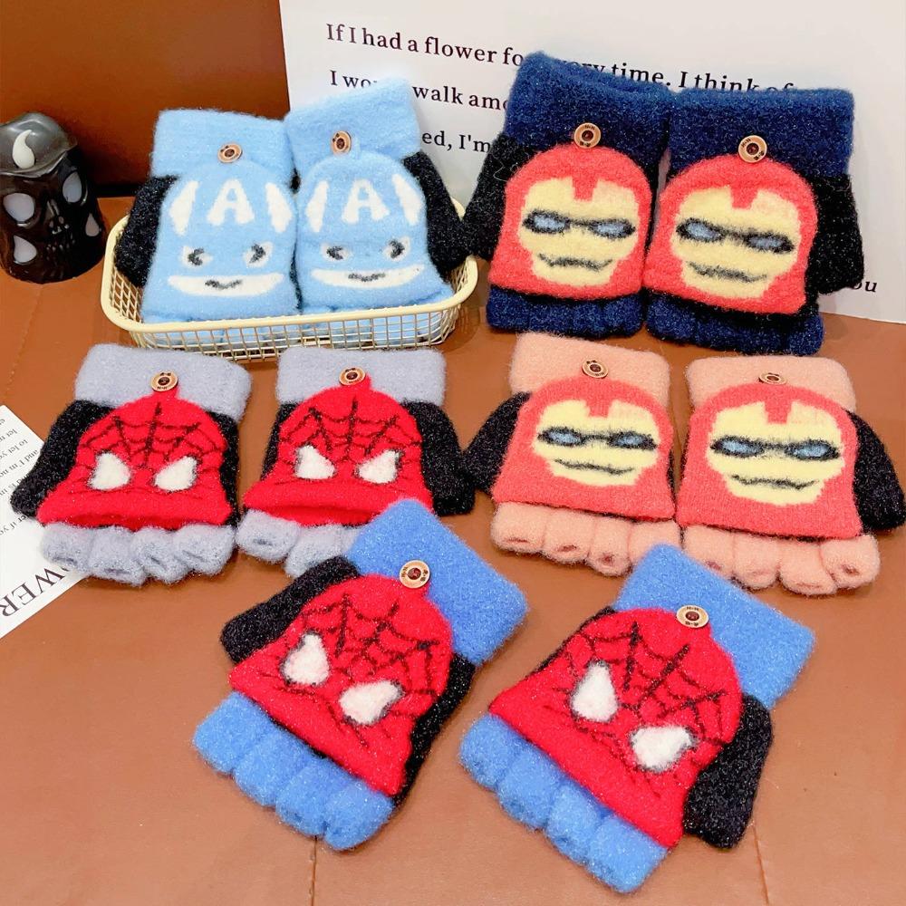 Marvel Kinderhandschuhe Winter Warm Halbfinger Fäustlinge Jungen Mädchen Spider-Man Iron Man Captain America Cartoon Schreibhandschuhe