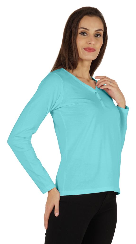 Inkmeso Solid Button Henley T-shirt For Women  S Casual Basic  Long Sleeve  Tee
