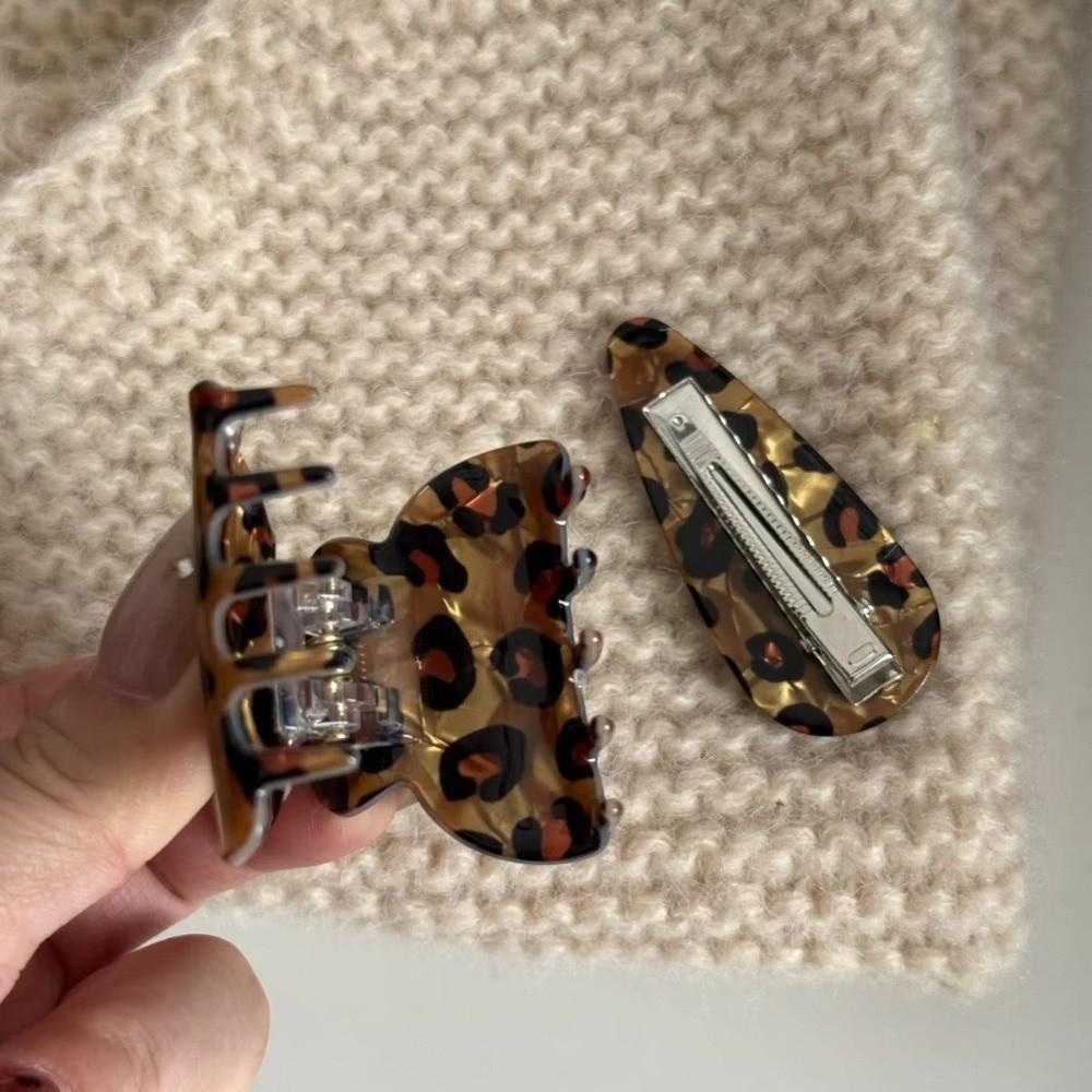 Coffee Color Hair Claw Clip Leopard Print Shark Clip Crab Hair Clip  for Women Hair Accessories