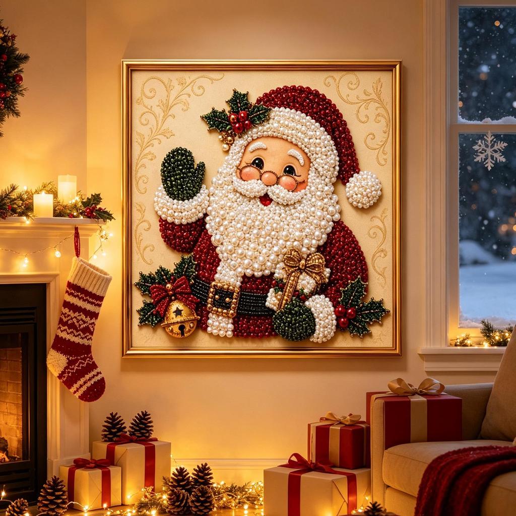 DIY Christmas Pearl Art Kit with Frame Christmas Pearl Beads Art Craft for Home Wall Decor for Adults Beginner