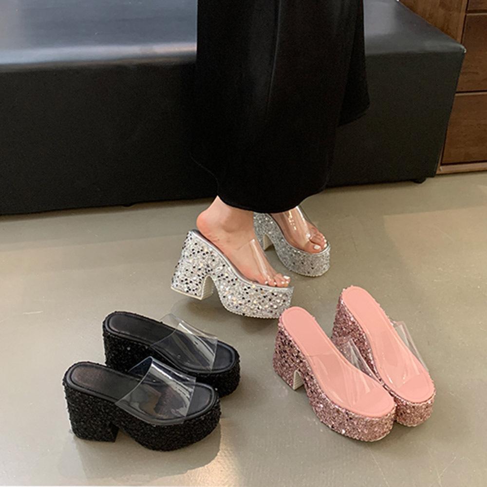 Cool slippers women's high-end outer wear summer thick heel heightened high heel muffin bottom thick-soled slippers