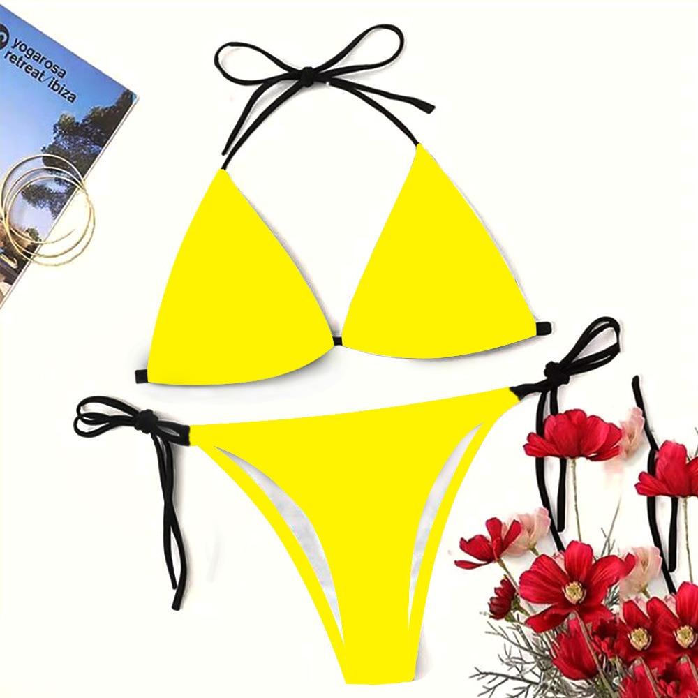 European and American Sexy Swimsuit Strap Digital Printing Bikini Three-Point Beach Swimsuit