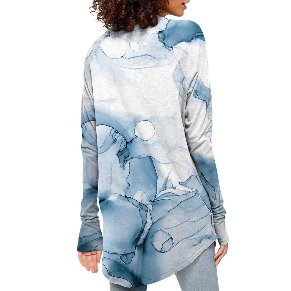 Damen T-Shirt mit Rundhalsausschnitt, bedruckt, langärmelig, mittellang, undichte Daumen