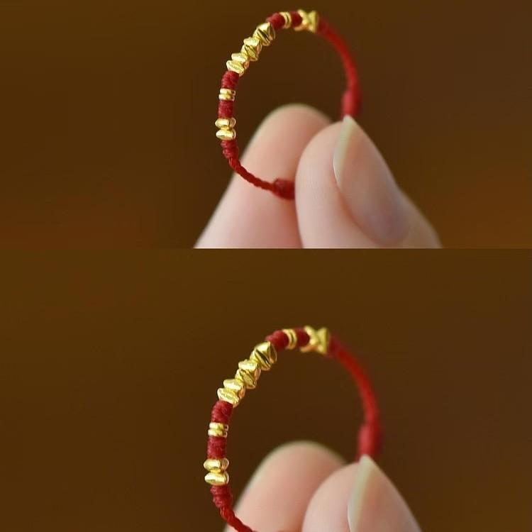 New Chinese Broken Gold Braided Rope Ring, Handwoven Natal Year Red Rope Ring, Year of the Snake High-end Sense Lucky Rope Ring