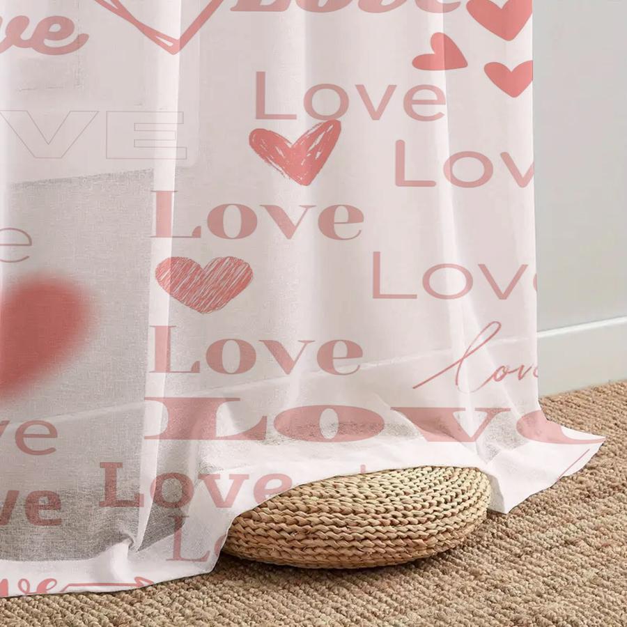 1PC Pink Love Heart Sheer Curtains Valentine Romantic Window Drape Light Filtering for Bedroom Living Room Home Decor