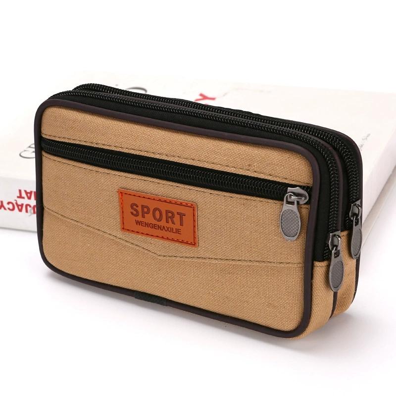

Wallet Purse Double Layer Men Phone Bag Belt Pouch Horizontal Mobile Phone Pouch Canvas Casual Men Waist Pack Outdoor Sports A6