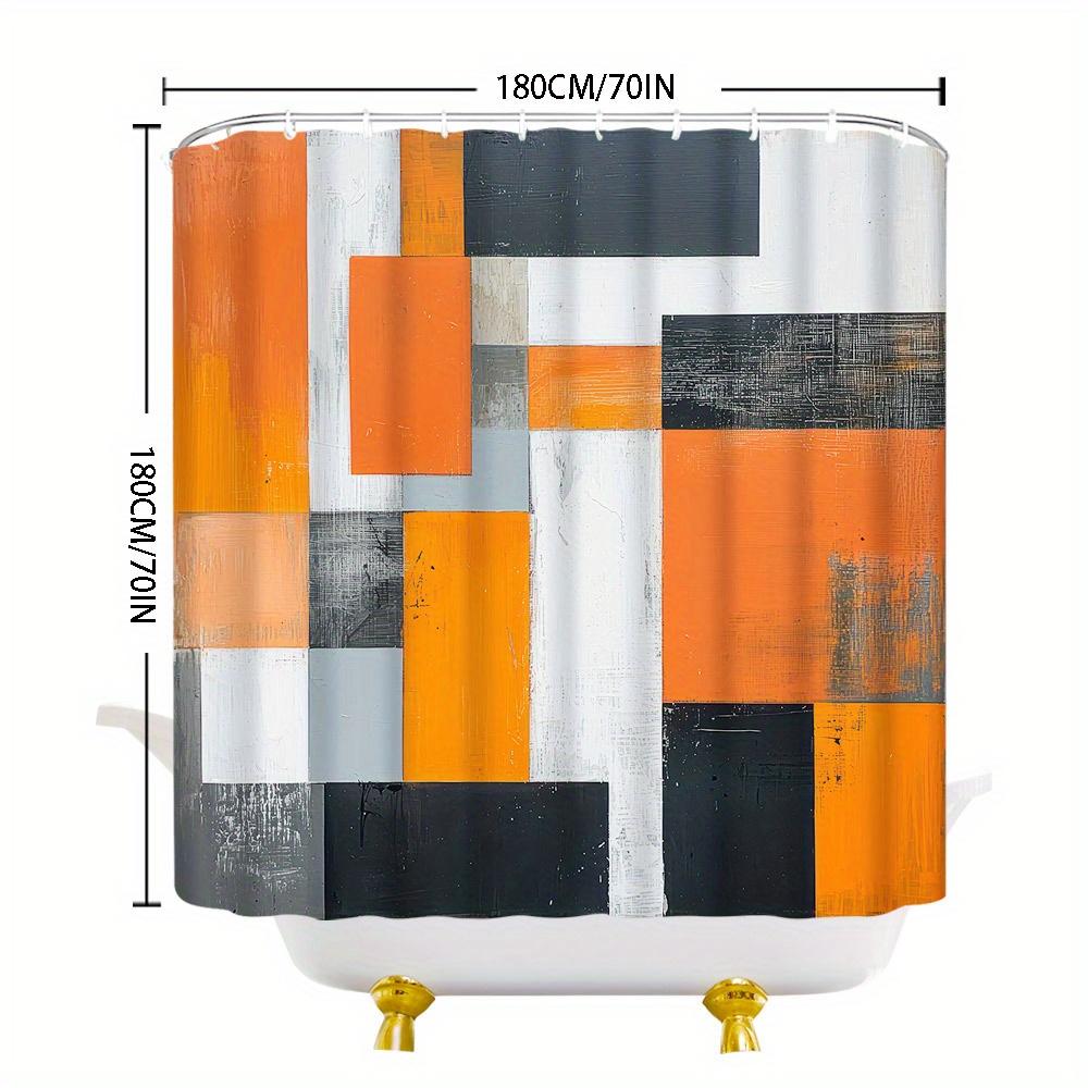 Geometrická sprchová závěs - Oranžový, černobílý vzor s patinovaným vzhledem, Moderní koupelnový dekor, Polyester