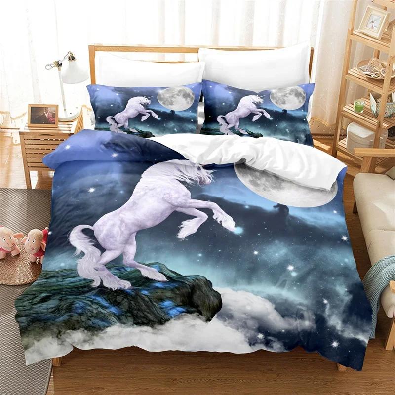 Bettdecke Weißes Einhorn Twin Size Süßes Fliegendes Pferd Bettwäsche-Set Für Teenager Kind Mädchen Mikrofaser Wildtier Bettdecke