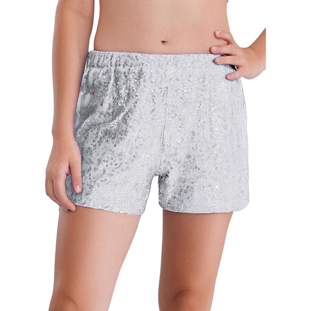 Girls Sequined Dance Shorts Elastic Waist Shiny Sequins Jazz Performance Cheerleading Competition Bottom