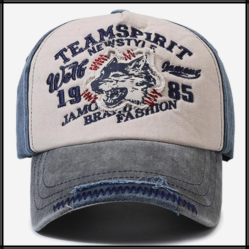 Sombrero Gorra Vintage Bordado Desgastado Protección Solar Casual Hombre Mujer CZA479 [Colmillo Blanco] (Negro)