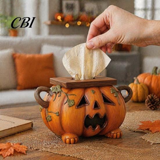 Functionele Vakantie Decoratie Halloween Pompoen Tissuebox, Decoratieve Gezichtsdoekjes Dispenser van Hars, Creatieve Papieren Handdoekhouder voor Keukenblad Feest