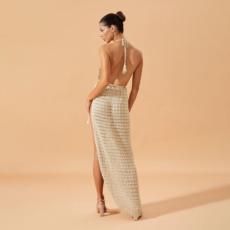 Plážová sukně Dámská Jednobarevná Sexy Pletená Plážová Bikini Plavky Dámské Šaty